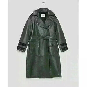 ZARA  LEATHER STUDIO FOREST GREEN MILITARY STYLE COAT SIZE M-L